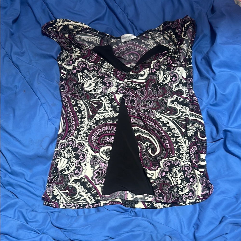 Fashion Bug Black and White Asymmetrical Sleeveless Blouse